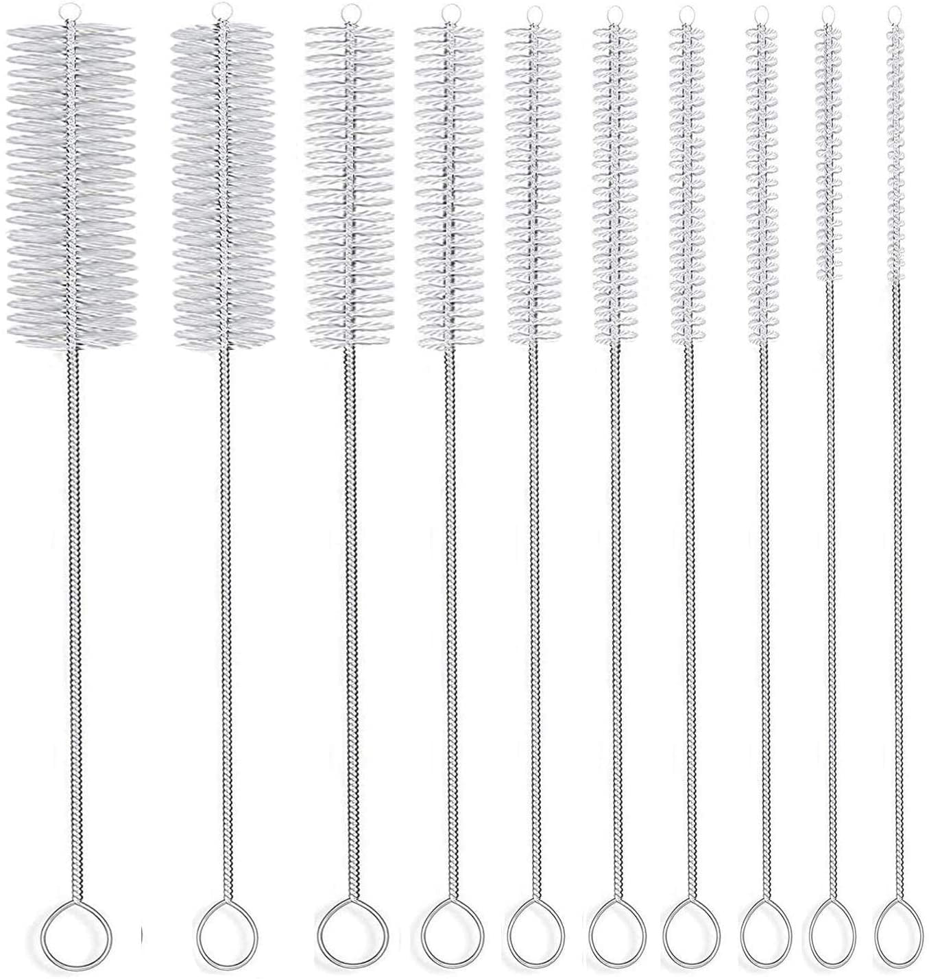 Long Straw Brush, Nylon Pipe Cleaning Brush, 8 Inches, 10 Different Diameters, 10 Piece Set