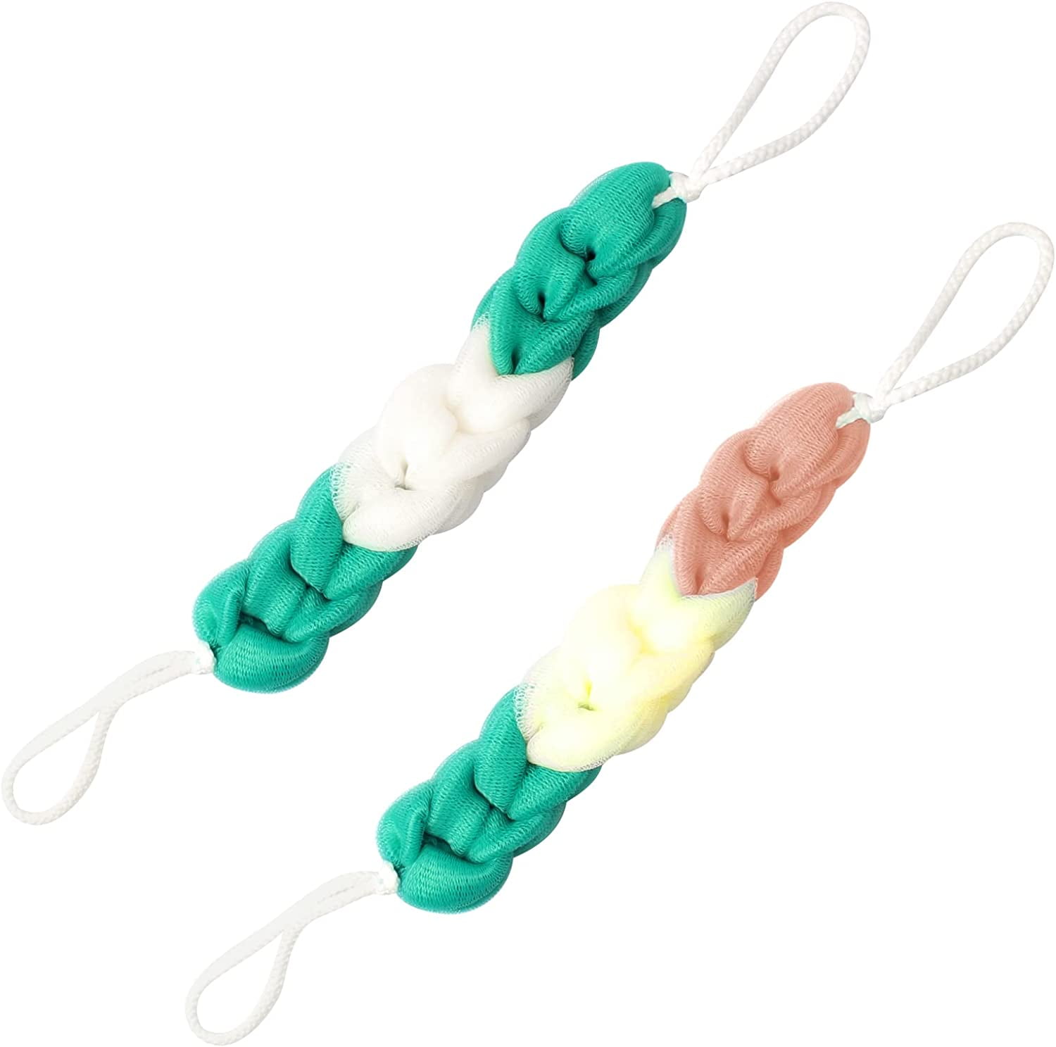 Long Stretch Back Loofah Sponge, Mesh Scrubber with Rope Handles, Bath