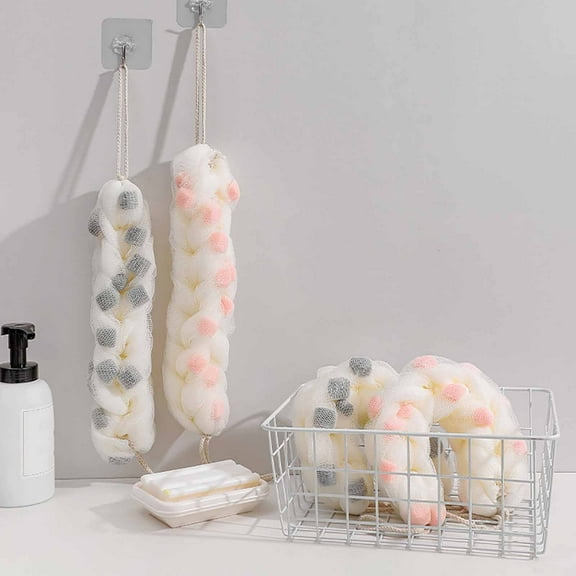 Long Stretch Back Sponge with Rope Handles Back Bath Shower Mesh Sponge Exfoliating Body Scrub Stretch Braided Loofah for Men Women Shower Rope 2.8x12.2in