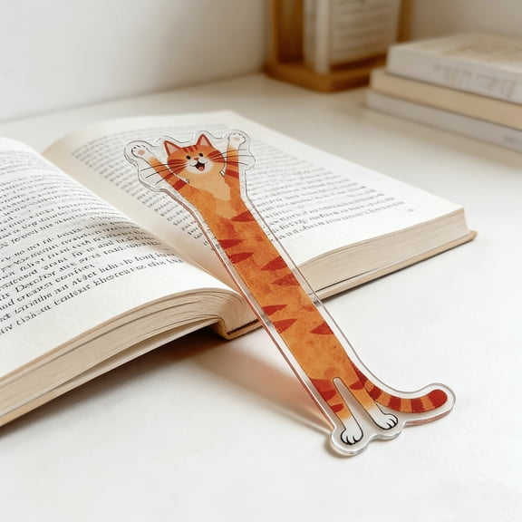 Long Stretch Cat Shaped Acrylic Bookmark, High Transparent Cartoon Kitten Page Marker for Book Lovers Reading Gift