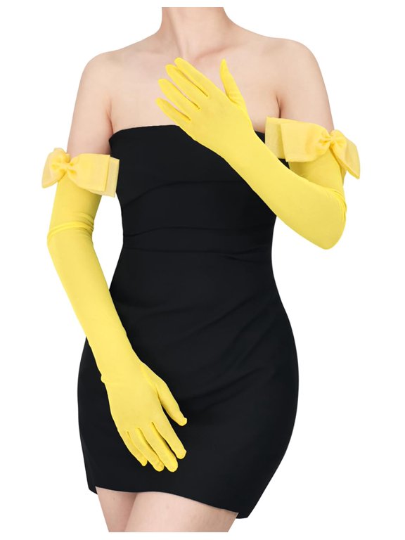 Long Stretchy Tulle Mesh Sheer Opera Gloves with Bow