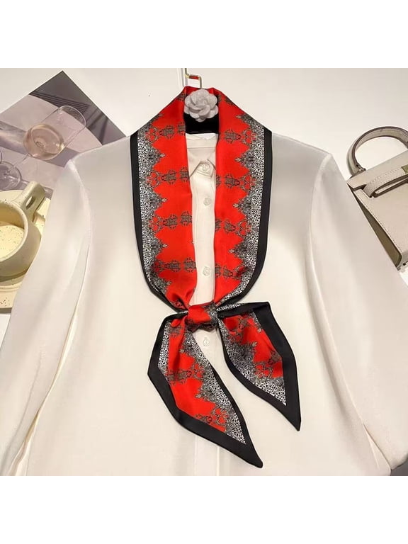 Long Strip Large Diagonal Silk Scarf for Women, Imitation Silk Double-Sided Paisley Print Neck Scarf, Ribbon, Four Seasons Korean Style High-End Scarf