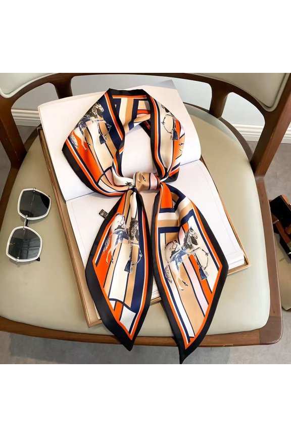 Long Strip Large Diagonal Silk Scarf for Women, Imitation Silk Double-Sided Paisley Print Neck Scarf, Ribbon, Four Seasons Korean Style High-End Scarf