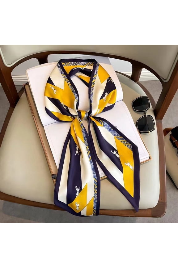 Long Strip Large Diagonal Silk Scarf for Women, Imitation Silk Double-Sided Paisley Print Neck Scarf, Ribbon, Four Seasons Korean Style High-End Scarf