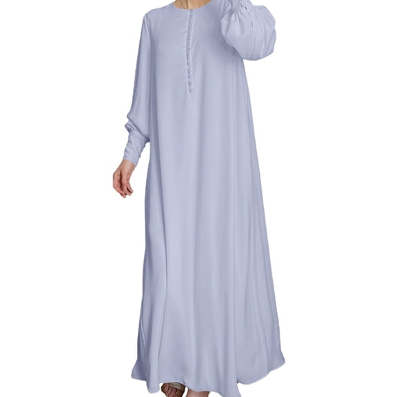Long Summer Dresses For Women 2023 Solid Lantern Sleeve Abaya Arab Kaftan White Dress Women Plus Size