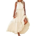thumbnail image 1 of Long Summer Dresses for Women Sleeveless Halter Maxi Dress Flowy Ruffle Sundress (Beige L), 1 of 8