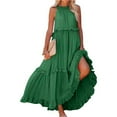 thumbnail image 1 of Long Summer Dresses for Women Sleeveless Halter Maxi Dress Flowy Ruffle Sundress (Green S), 1 of 8