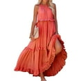 thumbnail image 1 of Long Summer Dresses for Women Sleeveless Halter Maxi Dress Flowy Ruffle Sundress (Watermelon Red XXL), 1 of 8