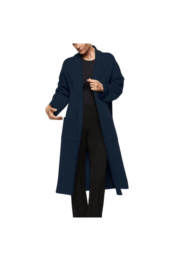 Long Sweater Cardigans Womens Dressy Casual Open Front Soft Knit Sweaters Jacket with Pocket Long Sleeve Outwear (2XL, Navy)
