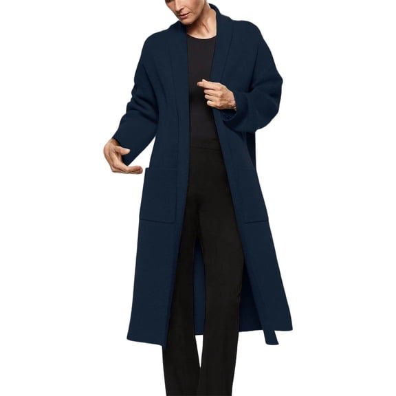 Long Sweater Cardigans Womens Dressy Casual Open Front Soft Knit Sweaters Jacket with Pocket Long Sleeve Outwear (2XL, Navy)