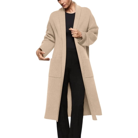 Long Sweater Cardigans Womens Dressy Casual Open Front Soft Knit Sweaters Jacket with Pocket Long Sleeve Outwear (S, Khaki)