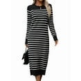 thumbnail image 1 of Long Sweater Dress for Women Loose Knitwear Striped Long Dresses Stylish Autumn and Winter Outfits Black XL, 1 of 7