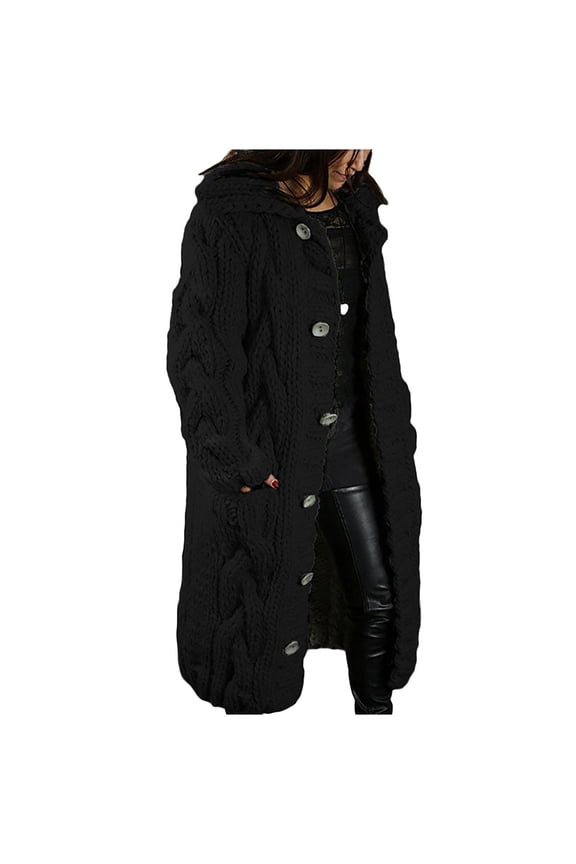 Long Sweaters Cardigan for Women Open Front Long Sleeve Plus Size Hooded Cardigans Chunky Cable Knit Duster Cardigans with Pockets Winter Coat