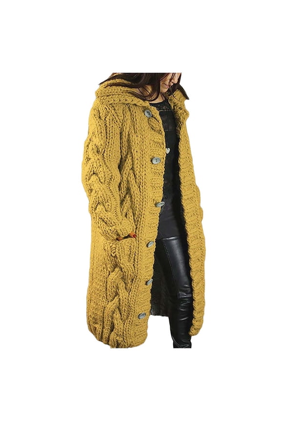 Long Sweaters Cardigan for Women Open Front Long Sleeve Plus Size Hooded Cardigans Chunky Cable Knit Duster Cardigans with Pockets Winter Coat