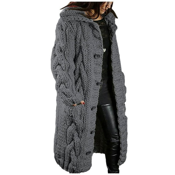 Long Sweaters Cardigan for Women Open Front Long Sleeve Plus Size Hooded Cardigans Chunky Cable Knit Duster Cardigans with Pockets Winter Coat