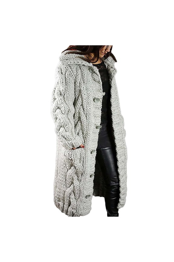 Long Sweaters Cardigan for Women Open Front Long Sleeve Plus Size Hooded Cardigans Chunky Cable Knit Duster Cardigans with Pockets Winter Coat