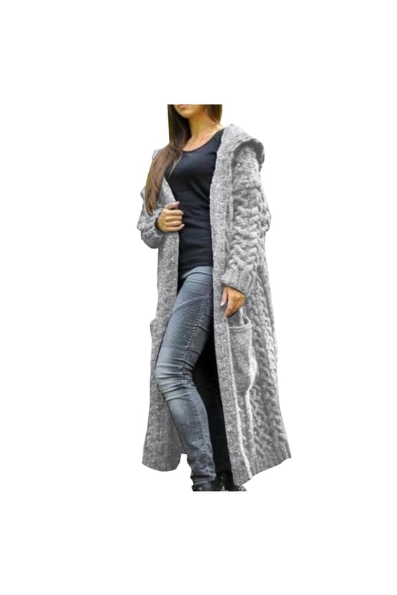 Long Sweaters Cardigan for Women Open Front Long Sleeve Plus Size Hooded Cardigans Chunky Cable Knit Duster Cardigans with Pockets Winter Coat
