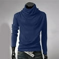 thumbnail image 1 of Long Sweaters for Men Men's Solid Color High Neck Pullover Long Sleeved Loose Base Shirt Tops Sweater Turtleneck Sweater Men Long Sleeve Sweater Tops S-105 Blue L, 1 of 9