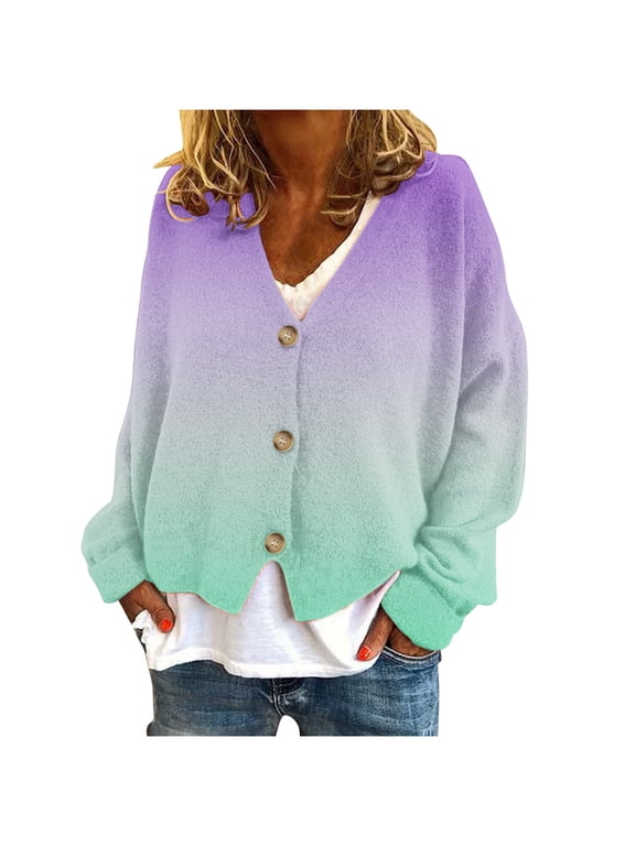 Long Sweaters for Women Cardigan Jacket Sweater Tunic V Neck Sweaters Cardigans Woman Fall Coat Striped Cardigans S-33 Purple XXL