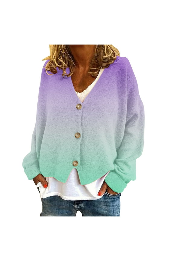 Long Sweaters for Women Cardigan Jacket Sweater Tunic V Neck Sweaters Cardigans Woman Fall Coat Striped Cardigans S-33 Purple XXL
