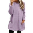 thumbnail image 1 of Long Sweaters for Women Cozy Fuzzy Sweater Fleece Sherpa Pullover Fall Crewneck Sweatshirt With Pocket Light Purple 2XL, 1 of 6