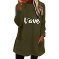 thumbnail image 1 of Long Sweatshirt for Women Warm Sherpa Lined Fleece Crew Neck Pullover Casual Love Dog Paw Printed Cute Dog Mom Tunic Tops, 1 of 3