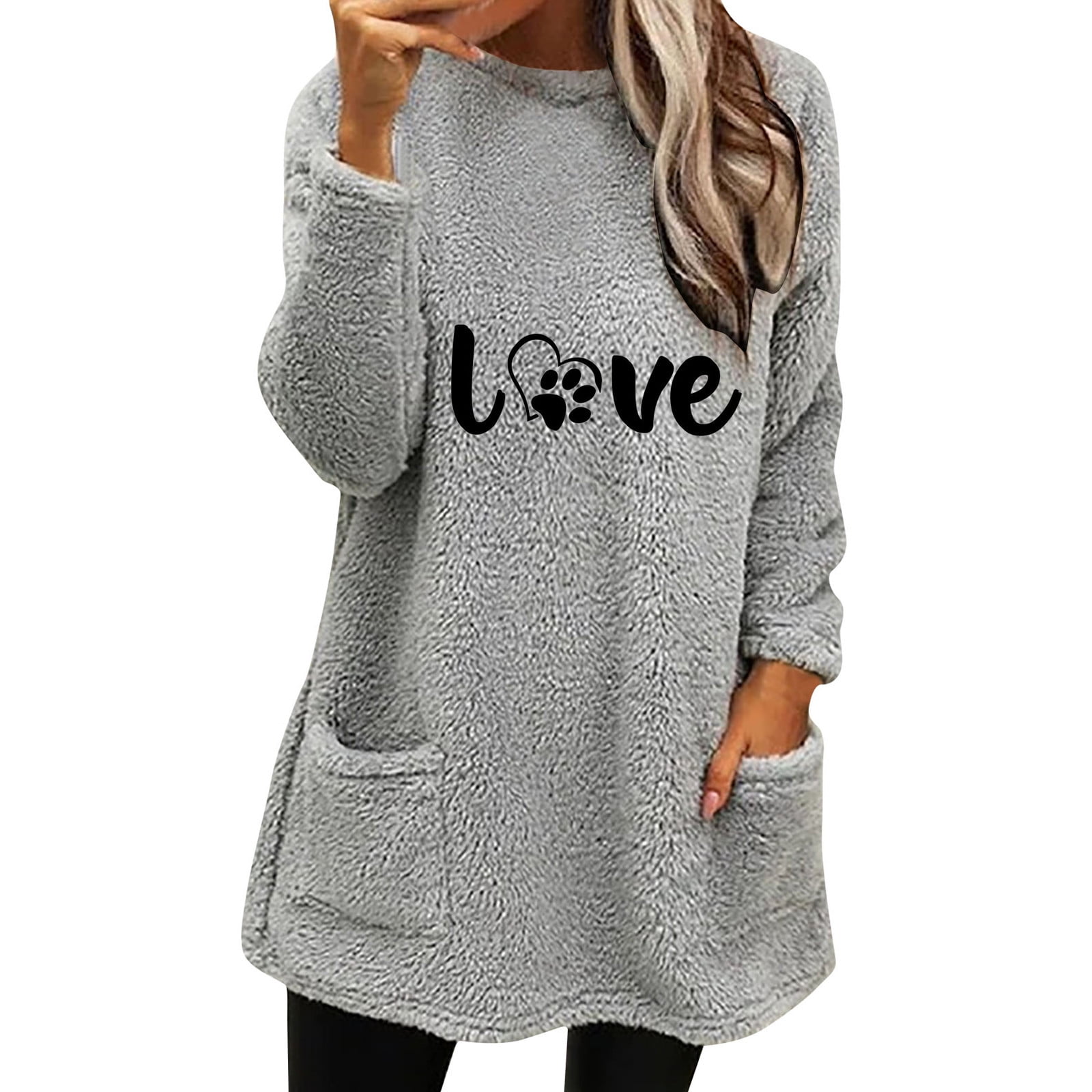 Women's Dog Mom Crewneck Sweatshirt - Paw Print Graphic, Casual Pullover Top