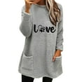 thumbnail image 1 of Long Sweatshirt for Women Warm Sherpa Lined Fleece Crew Neck Pullover Casual Love Dog Paw Printed Cute Dog Mom Tunic Tops, 1 of 3