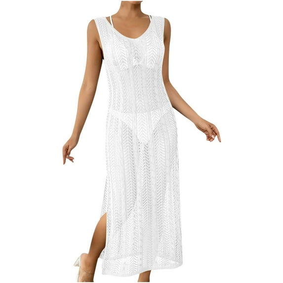 Long Swimwear Cover Ups for Women Breathable Crochet Beach Tunic Bathing Suit Cover Up Openwork Swim Dress Summer