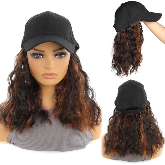 Long Synthetic Fluffy Curly Wavy Hair Wigs With Baseball Cap Naturally Connect - Adjustable Hat/Wig For Women & Girls