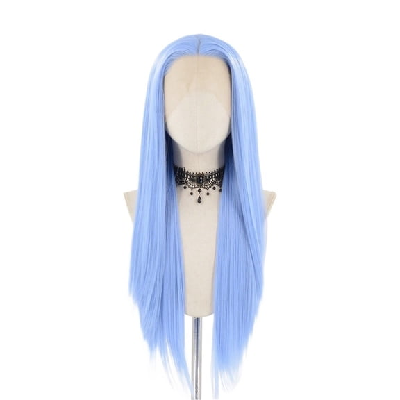 Long Synthetic Lace Wig Light Blue Straight Wigs for Women Daily Wear Cosplay Party