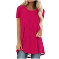 thumbnail image 1 of Long T Shirts for Women Oversized Round Neck Casual Solid Color T-Shirts Loose Comfy Flowy Longline Tunic Tops Ladies Short Sleeve Basic Tees Blouse Tunics Plus Size, 1 of 1