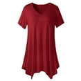 thumbnail image 1 of Long T-Shirts for Women Short Sleeve Shirt Long Length Tunic Tops Irregular Hem Baggy V-Neck Blouse Solid Elegant Floaty Loose Oversized Pullover Tops, 1 of 4