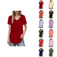 thumbnail image 1 of Long T Shirts for Women Short Sleeve Summer Tops V Neck Plain Loose Casual Blouse Tunic Tops Tee Shirt, 1 of 6
