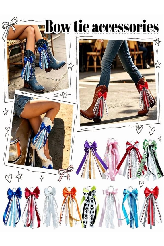 Long Tail Pearl Lace Martin Boot Bows, Buffalo Plaid Ribbon Boot Bows Western Cowboy Combat Shoe Clips Holiday Birthday School Party Accessory Decor D
