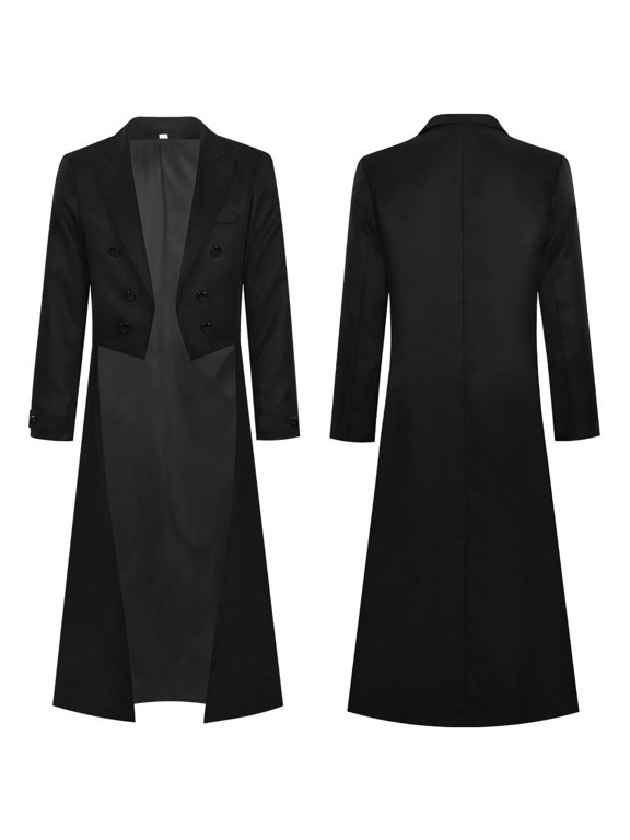 Long Tailcoat for Men, Open Front Steampunk Jacket Gothic Tailcoat Performance Outerwear for Halloween Party Black M