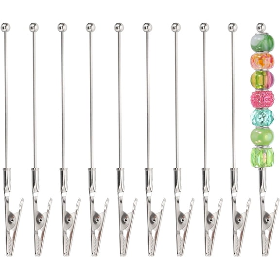 Long-Tailed Alligator Clamp, 10 Pcs 5.3 Inch/135mm Metal Wire Clamp Beadable Photo Clips for Picture Note Menu Memo DIY Decor Crafts, Silver