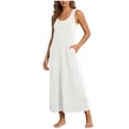 thumbnail image 1 of Long Tank Dresses Womens Sleeveless Round Neck Sundress with Pockets Plain Summer Casual Maxi Dress White, M, 1 of 6