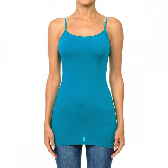 Long Tank Top Adjustable Spaghetti Straps Layering Plain Solid Cami Junior Size 1X/2X/3X