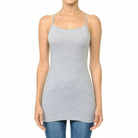 Long Tank Top Adjustable Spaghetti Straps Layering Plain Solid Cami Junior Size 1X/2X/3X
