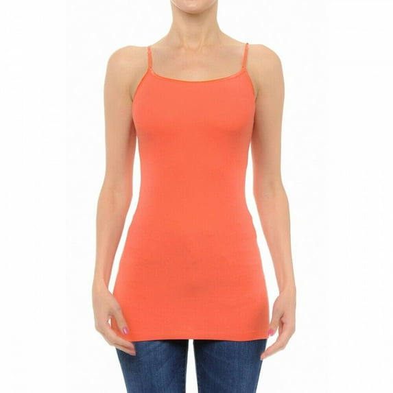 Long Tank Top Adjustable Spaghetti Straps Layering Plain Solid Cami Junior Size 1X/2X/3X