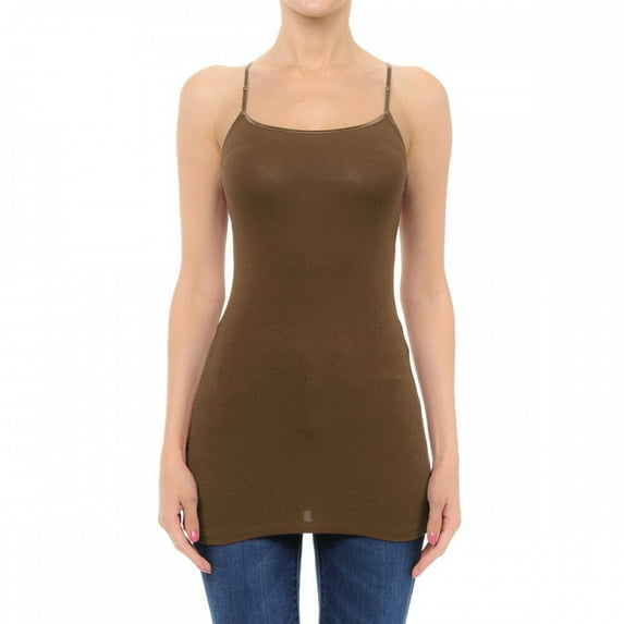 Long Tank Top Adjustable Spaghetti Straps Layering Plain Solid Cami Junior Size 1X/2X/3X