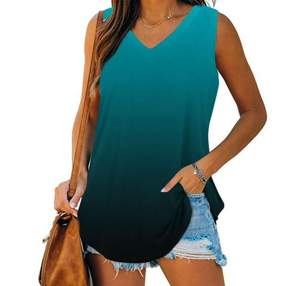 Long Tank Tops For Women Sevevn Womens Print Tank-Neck Basic Casual Flowy Summer Sleeveless T-Shirt Basic Tank Tops For Women