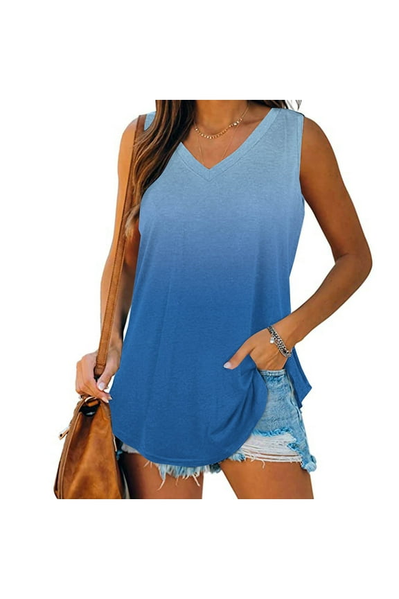 Long Tank Tops For Women Sevevn Womens Print Tank-Neck Basic Casual Flowy Summer Sleeveless T-Shirt Basic Tank Tops For Women