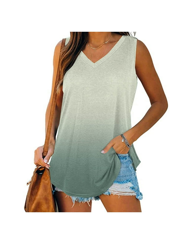 Long Tank Tops For Women Sevevn Womens Print Tank-Neck Basic Casual Flowy Summer Sleeveless T-Shirt Basic Tank Tops For Women