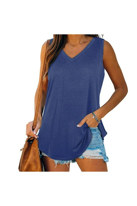 Long Tank Tops For Women Sevevn Womens Print Tank-Neck Basic Casual Flowy Summer Sleeveless T-Shirt Basic Tank Tops For Women