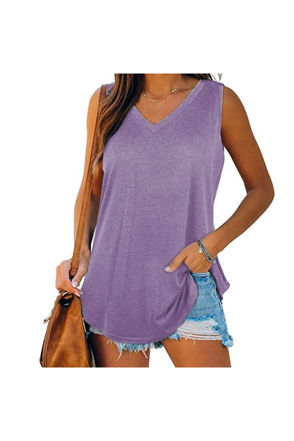 Long Tank Tops For Women Sevevn Womens Print Tank-Neck Basic Casual Flowy Summer Sleeveless T-Shirt Basic Tank Tops For Women