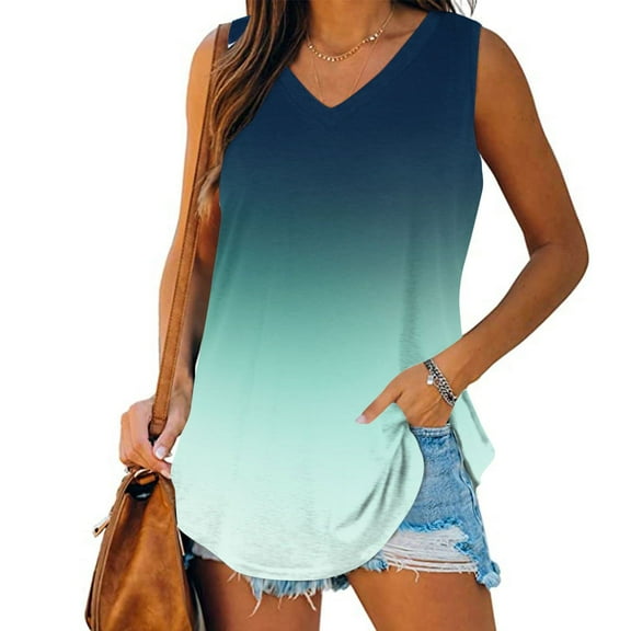 Long Tank Tops For Women Sevevn Womens Print Tank-Neck Basic Casual Flowy Summer Sleeveless T-Shirt Basic Tank Tops For Women