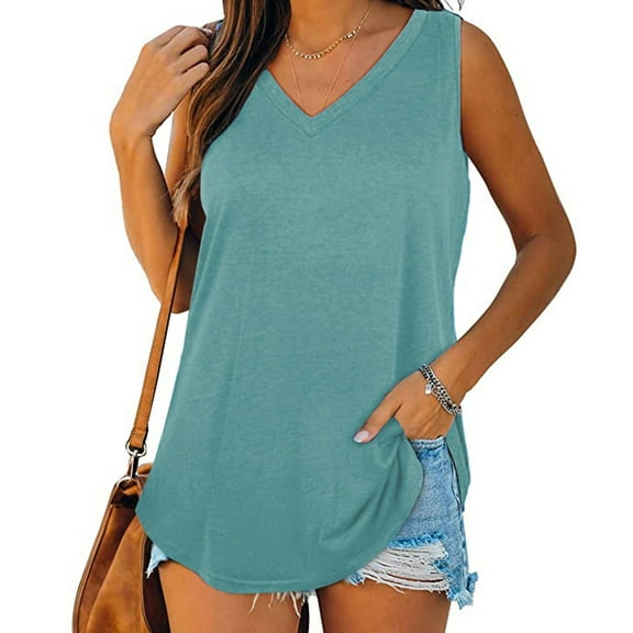 Long Tank Tops For Women Sevevn Womens Print Tank-Neck Basic Casual Flowy Summer Sleeveless T-Shirt Basic Tank Tops For Women