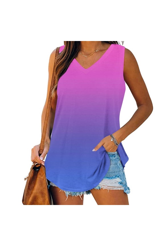 Long Tank Tops For Women Sevevn Womens Print Tank-Neck Basic Casual Flowy Summer Sleeveless T-Shirt Basic Tank Tops For Women